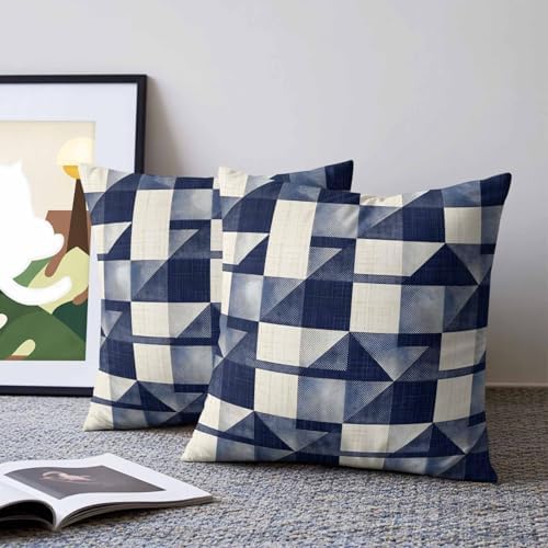 16x16 Pillow Covers Set of 2, Navy Blue Geometric Throw Pillow Covers