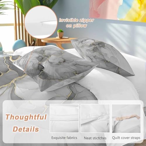 Grey Ombre Marble Queen Size Duvet Cover, Modern Gray Marble Crack