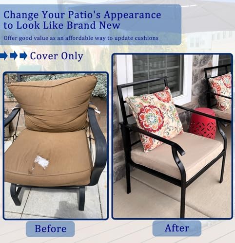 Oslimea Outdoor Cushion Covers Replacement 22x22x3 inch, Tan, 4 Pack