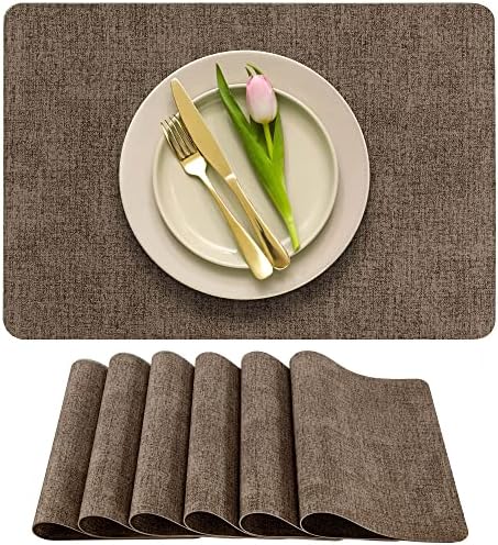 More Décor Faux Leather Placemats Set of 6 for Dining Table