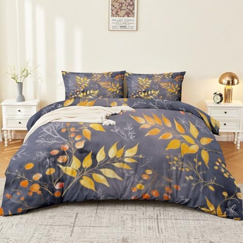 Soft Duvet Cover King Size 104" x 90" - Watercolor Plants Leaves