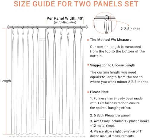 100% Blackout Shield Pinch Pleated Curtains 84 Inch Length 2 Panels