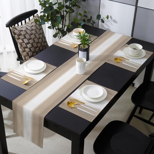 Beige Ombre Striped Table Runner and Placemats for Dining Table,Burlap