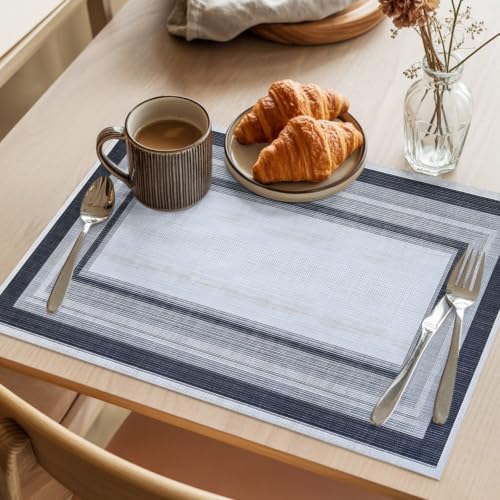 Cotton Linen Placemats for Dining Table Set of 8 Nested Square Art