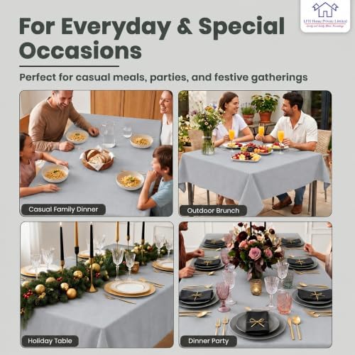 LFH Home Cotton Rich Tablecloth, 60 x 120 Inch, Light Grey