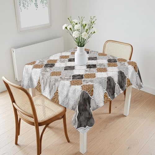 Waterproof Tablecloth Retro Moroccan Lattice Grey Marble Square Table