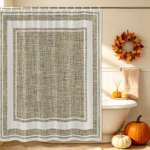 Beige Rustic Waterproof Shower Curtains Set - Farmhouse Neutral