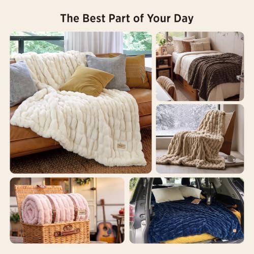 Bedsure Soft Double-Sided Faux Fur Throw XL Blanket, Cream, 50"x70"