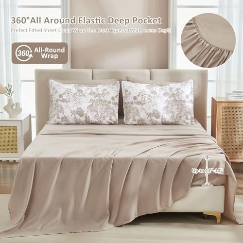 DJY Khaki Comforter Set Full Size,7 Pieces Bed in a Bag Botanical