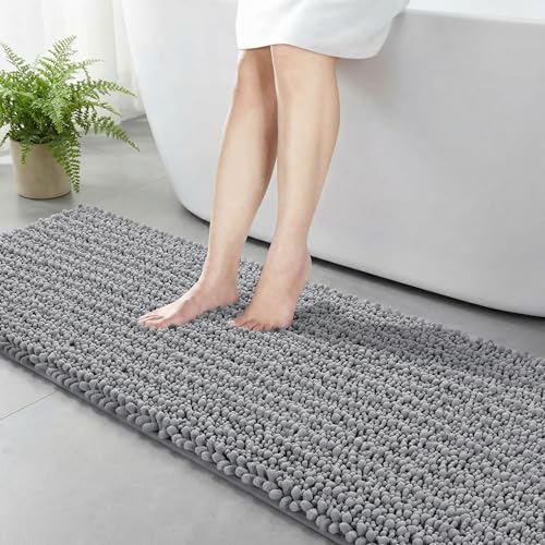 Disolla Bathroom Runner Rug 60x24, Chenille Large Long Bath Mat, Grey
