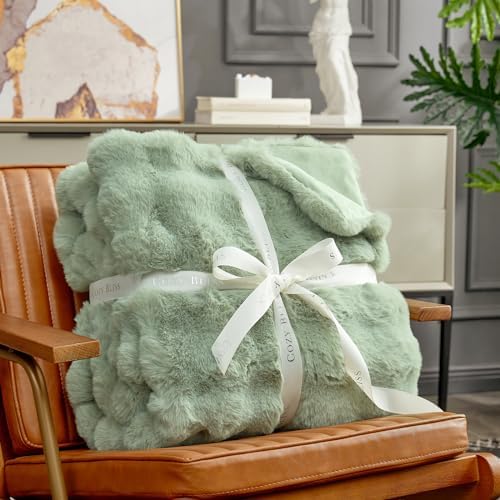 Cozy Bliss Faux Fur Throw Blanket for Couch, Fuzzy Soft Plush Thick