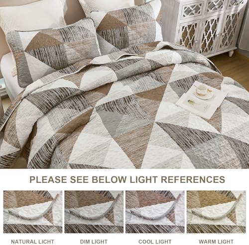 Dintszyayue Brown Quilt Queen Size, 3 Piece Triangle Patchwork