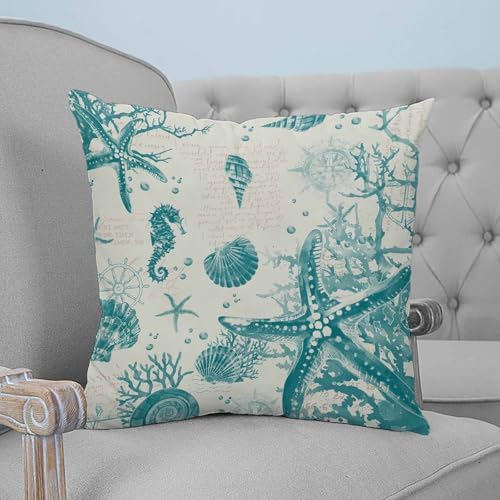 Pillow Covers 20x20 Set of 2, Turquoise Starfish Square Throw Pillow