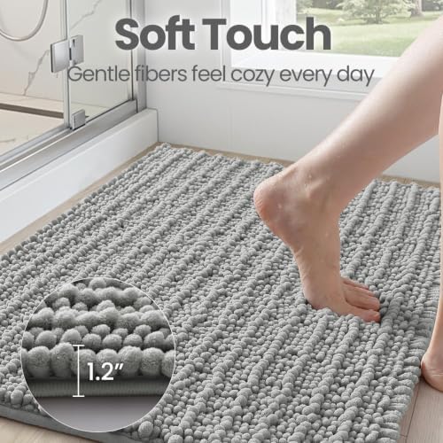 DEXI Chenille Bathroom Runner Rugs 60x24, Bath Mat Non Slip, Light