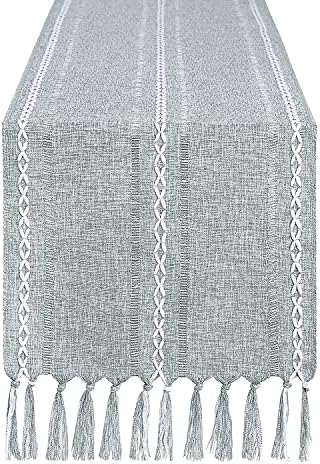 Chassic Rustic Farmhouse Style Linen Table Runner, Boho Handmade