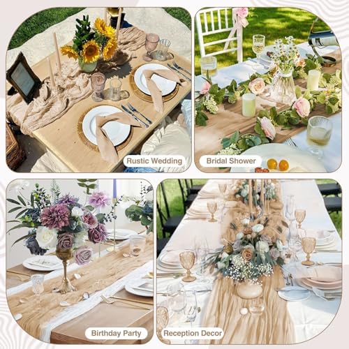 12 Pack Beige Cheesecloth Table Runner 17x108 Inch Boho Gauze Cheese