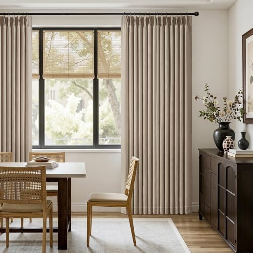 MIULEE Pinch Pleated Thick Linen Curtains 108 Inches 2 Panels Grey
