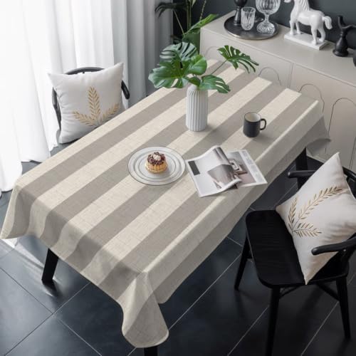Grey Beige Stripe Table Cloth 60x120in