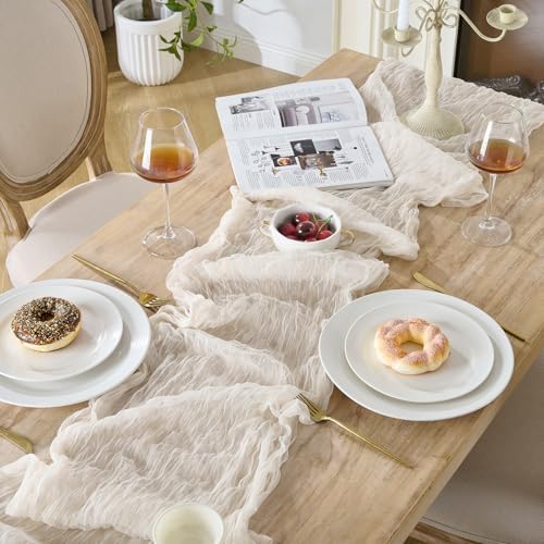 12 Pack Cream White Cheesecloth Table Runners, 120 Inch 10Ft Ivory