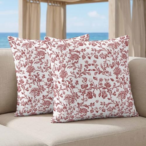 Dark Red Floral Paisley Pillow Covers 18x18 inch Set of 2 Boho Leaf