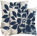 RABUSOFA Dark Blue Gray Floral Pillow Covers 20x20 Inch Set of 2