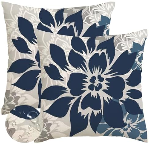 RABUSOFA Dark Blue Gray Floral Pillow Covers 20x20 Inch Set of 2