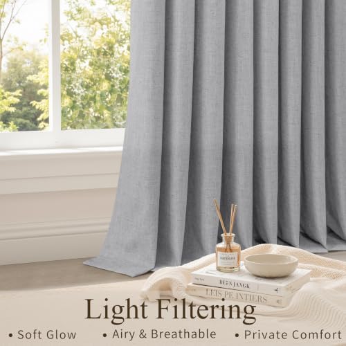 Hokibero Grey Grommet Linen Curtains 63 Inches Long for Living Room