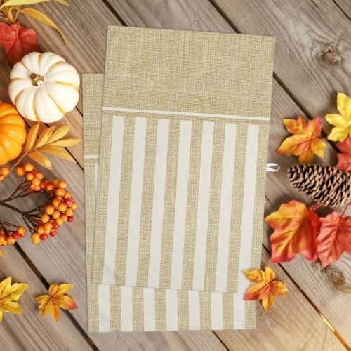 Rustic Linen Pattern Kitchen Towels Set of 3 Khaki Beige Vertical