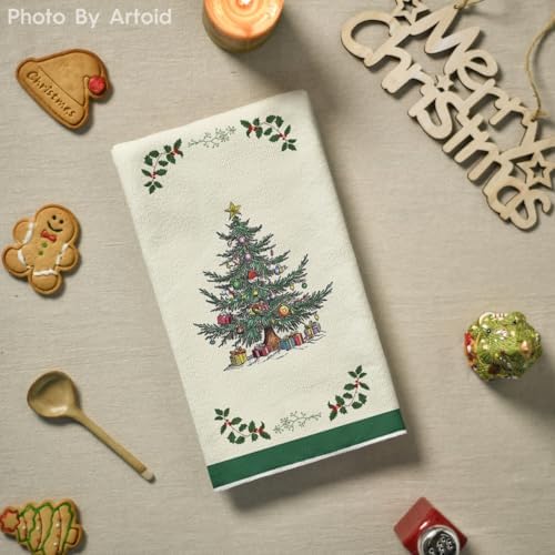 Artoid Mode Sage Green Tree Christmas Kitchen Towels Set of 2 18x26