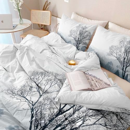Grey Duvet Cover King Size, Reversible Comforter Cover Natural Scenery