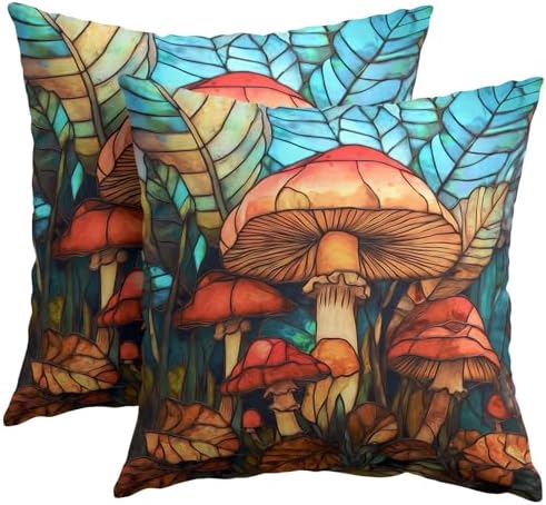 Summer Pillow Covers 22x22 Inch Set of 2, Mushroom Throw Pillow Covers
