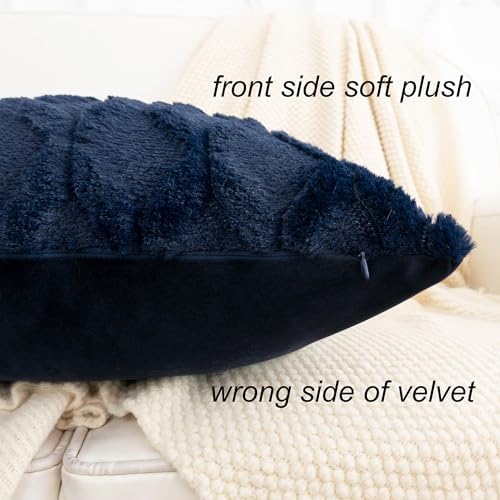 Faux Fur Plush Soft Navy Blue Throw Pillow Covers 18x18 Pack of 2