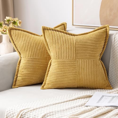 MIULEE Decorative Throw Pillow Covers for Couch 20x20 Inch Gold 2 Pack