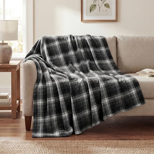 Horaldaily Black Grey Plaid Decorative Throw Blanket 60x80