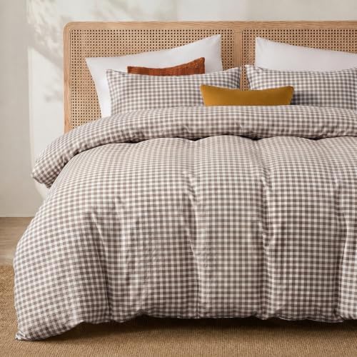 Merryword 100% Cotton Gingham Duvet Cover Set, 100% Washed Cotton