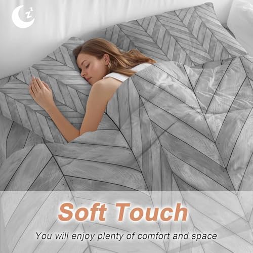 Gray Wood Grain Duvet Cover Set, Retro Minimalist Geometric Art Soft