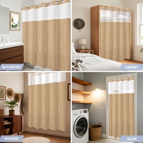 Minimalist Light Brown No Hook Shower Curtain,Bath Curtain for