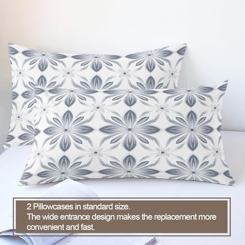 Grey Floral Duvet Cover King Size, Vintage Flower Comforter Cover 104"