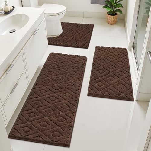 Bsmathom 3 Piece Bathroom Rug Sets, Non Slip Microfiber Bath Mat