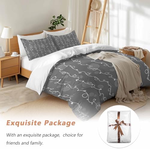3 Piece White Lines Duvet Cover Set Queen Size, Microfiber