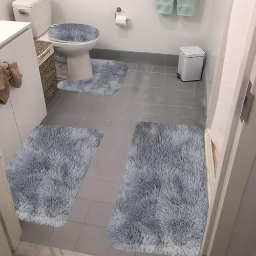 Bath Mats, Mixed Colors Bath Mats 4 Set Bathroom Rugs for 4 PCS Toilet
