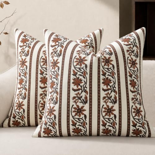 YCOLL Vintage Striped Floral Fall Pillow Covers 20x20 Set of 2