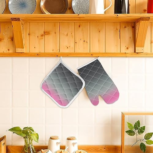 Quilted Cotton Terry Cloth Oven Mitt, Pot Holder Pink Grey Gradient