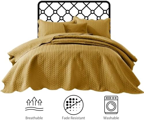 MOONLIGHT20015 King Quilt Bedding Set Ochre Bedspread Coverlet
