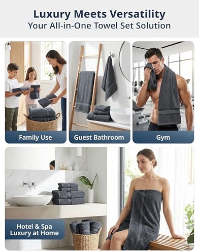 LANE LINEN Large Bath Towel Set Absorbent Quick Dry 100% Cotton - Cool