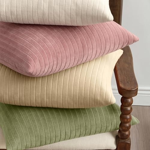 MIULEE Set of 2 Cream Textured Striped Throw Pillow Covers 20x20 Inch