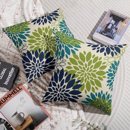Navy Blue Lime Green Teal Pillow Covers 22x22 Inch Set of 2, Modern