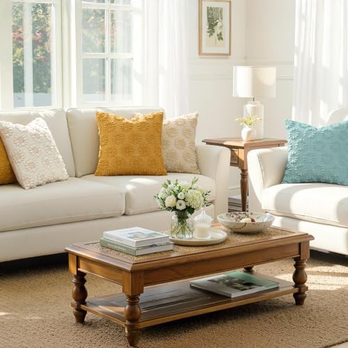 EMEMA Cream Floral Tufted Throw Pillow Covers, Set of 2 Soft Textured