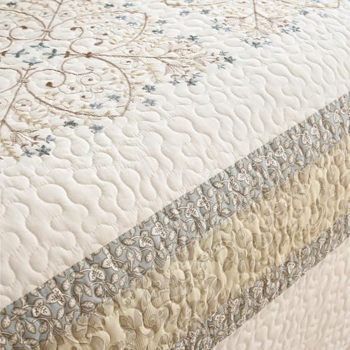 vctops Elegant Embroidered Quilt Set Farmhouse Patchwork Reversible