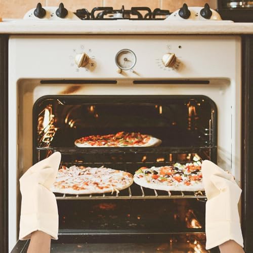 1 Pair Oven Mitts Silicone Cotton Honeycomb Grip for Ovens